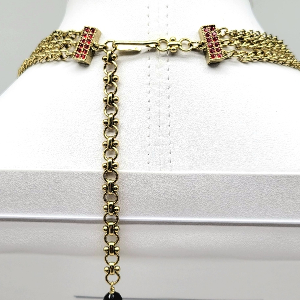Heidi Daus Garnet + Diamond Swarovski Crystal Heart and Gold Chain Necklace - Picture 10 of 12
